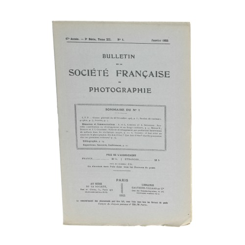 Tomo XII - Bulletin de la Société Française de Photographie et de Cinematographe- 1925