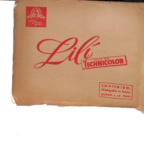 Sobre de distribución y fotocromo de título para el estreno de la película "Lilí" (1953)