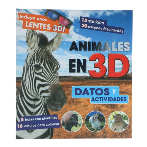 Revista animales en 3D datos y actividades incluye lentes 3D