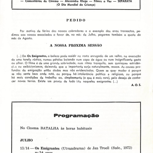 Folleto de mano de la 931.ª Sesión: "Os Pássaros" (The Birds)