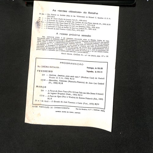 Folleto de mano de la 852.ª Sesión: "O Baile dos Bombeiros" (Hoří, má panenko)