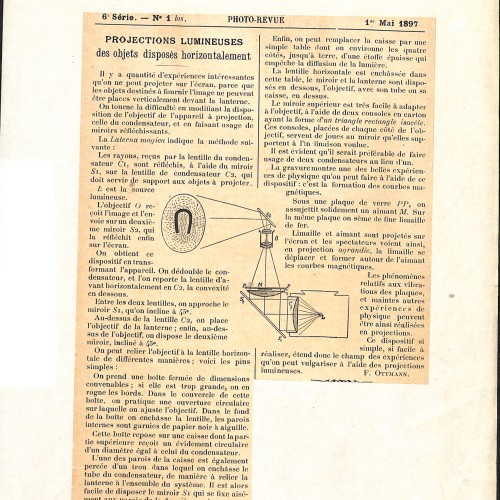 Recorte de prensa hitórica: PROJECTIONS LUMINEUSES des objets disposés horizontalement.