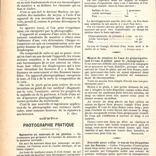 Publicación histórica: Photo-Revue (págs 31-32). Con el artículo Photographie de la voix humaine.
