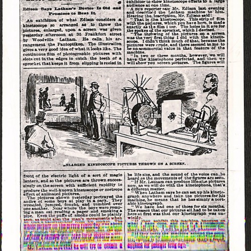 Reproducción de la noticia de prensa "The Sun: Magic-Lantern Kinetoscope" (1895).