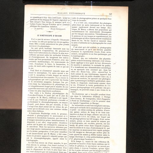 Artículo "Le Kinétoscope d'Édison" en la revista ilustrada Magasin Pittoresque.
