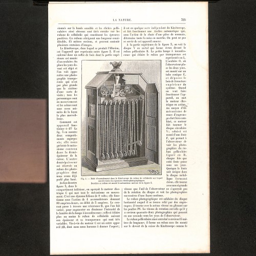 Artículo "Le Kinétoscope d'Edison" en la revista científica La Nature (Continuación: El interior y el mecanismo de bobinado).