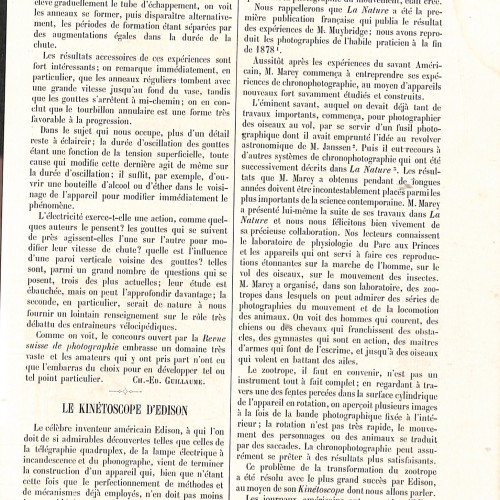 Artículo "Le Kinétoscope d'Edison" en la revista científica La Nature.