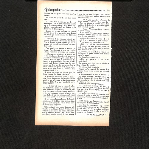 Págs 311 y 312 de la revista Cinémagazine (Artículo histórico "La projection animée sous le Directoire" por Rene Champigny).