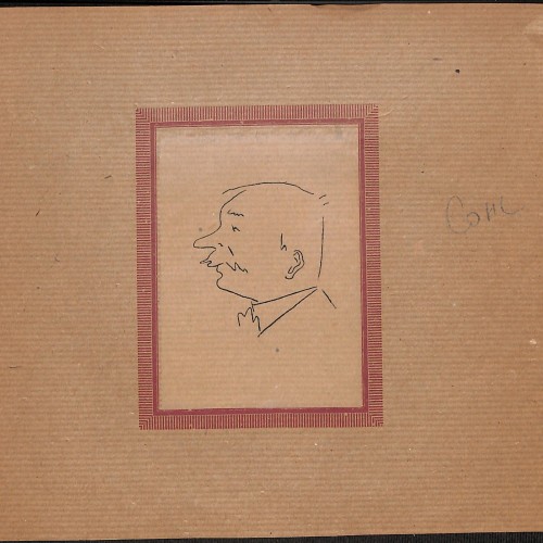 Lote biográfico/documental sobre Émile Cohl (Anverso: Retrato caricaturesco / Reverso: Ficha técnico-histórica).