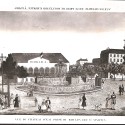 Grabado litográfico histórico (vista de París) con texto invertido en el margen superior y marcas de archivo en el reverso.