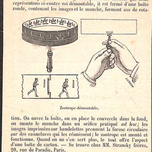Recorte publicitario e ilustrativo de "Zoetrope démontable" (Zootropo desmontable).