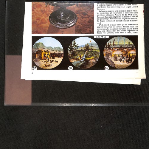 Recortes de prensa / Páginas documentales de archivo: Estudios sobre linterna mágica y juguetes ópticos del siglo XIX.