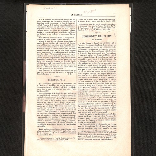 Páginas de La Nature. Revue des sciences et de leurs applications aux arts et à l'industrie (Páginas 71 y 185).