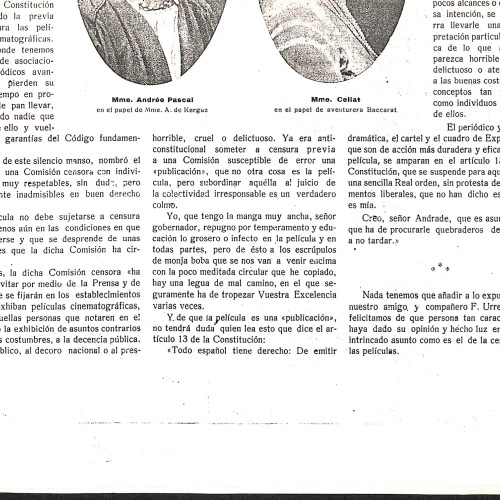 Periódico: "De Cinematografía: Lo que no puede tolerarse".
