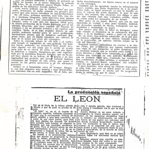 Recortes de prensa con críticas y reseñas de la película "El león" (Studio Films).
