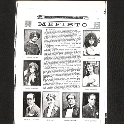 Página promocional/crítica del serial "Mefisto" publicada en la revista El Mundo Cinematográfico.