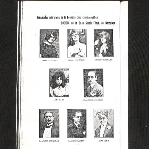 Orla promocional con los "Principales intérpretes de la hermosa cinta cinematográfica CODICIA".