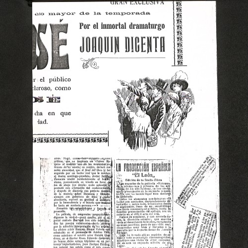 Recorte de prensa histórica: "Por el inmortal dramaturgo Joaquín Dicenta" / "La producción española: El León".