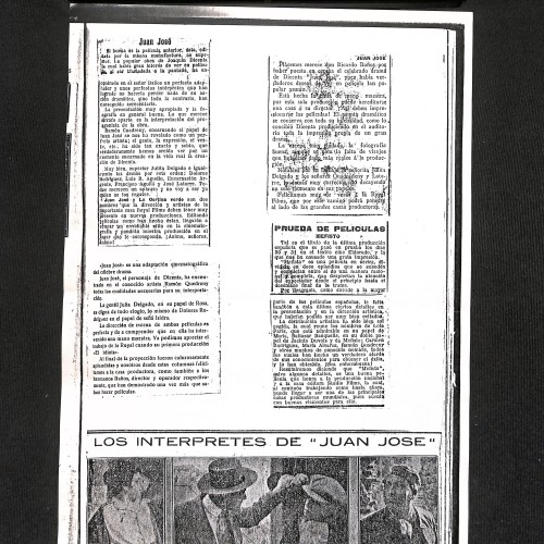 Recorte de prensa histórica: "Juan José" / "Prueba de películas: Mefisto" / "Los intérpretes de Juan José".