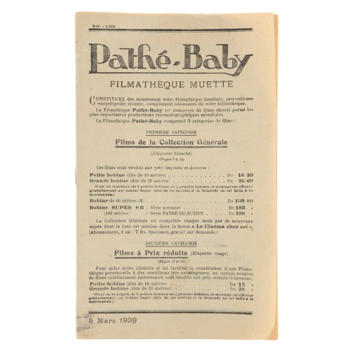 Catálogo de cine Pathé-Baby de 1939