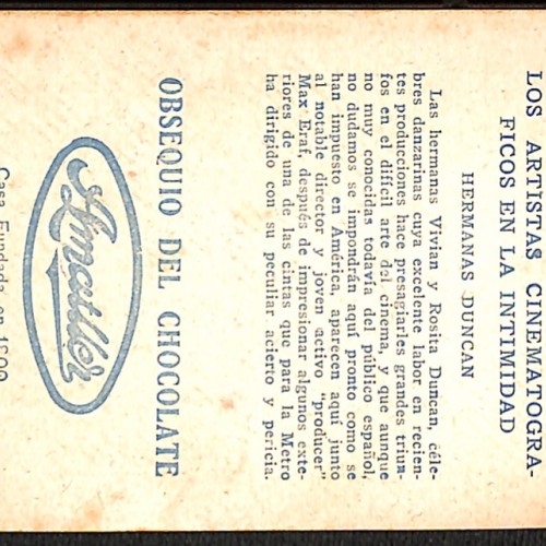 Tarjeta coleccionable: "Hermanas Duncan" (Cromo publicitario)