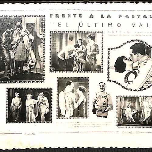 Tarjeta publicitaria: reportaje gráfico de "Frente a la pantalla: El Último Vals" (Der letzte Walzer, Arthur Robison, 1927).