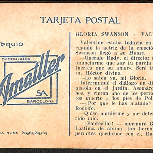 Tarjeta postal coleccionable Nº10 - "Gloria Swanson : Valentino".