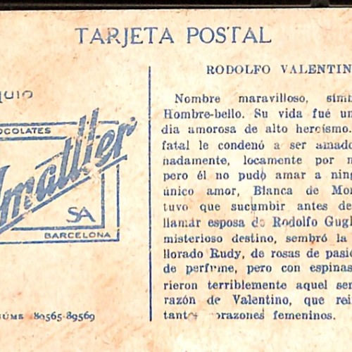 Tarjeta postal publicitaria Nº1 - "Rodolfo Valentino".