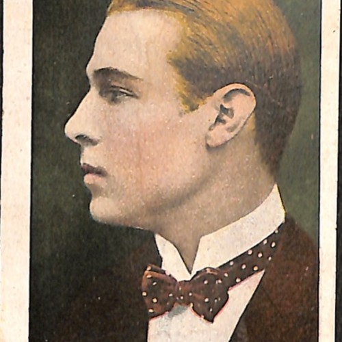 Cromo publicitario comercial de la serie "Artistas y Películas", Serie A, número 100 ("Rodolph Valentino").