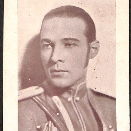 Tarjeta publicitaria de la serie "Biblioteca Films" - "Rodolfo Valentino en El Águila Negra".