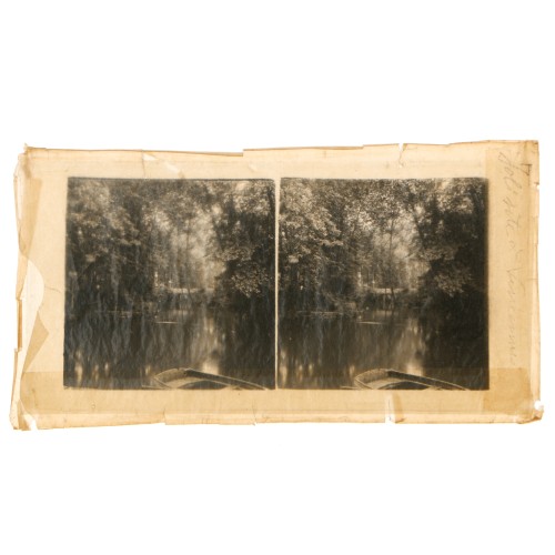 Vista estereoscópica de río con barca, Bois de Vincennes