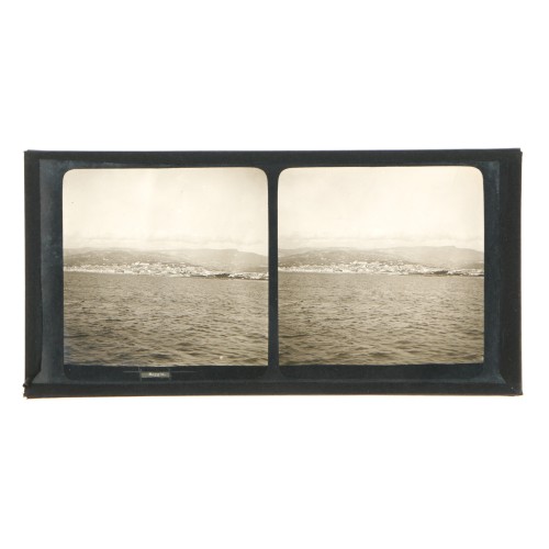 Placa estereoscópica de cristal, Serie Italia nº41: Vista panorámica de Reggio Calabria desde el Estrecho de Messina