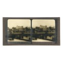 Placa estereoscópica de cristal: Vista de Pau, el río Gave de Pau, el puente y el Castillo