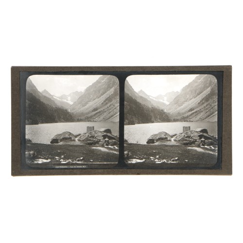 Placa estereoscópica de cristal: Cauterets, Lac de Gaube, Pirineos franceses.