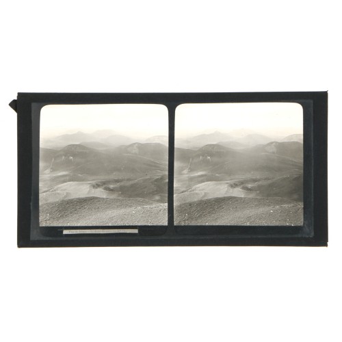 Placa estereoscópica de cristal con vista paisajística del Puy de Dôme, Francia