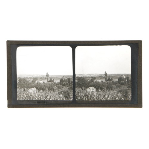 Placa estereoscópica de cristal con paisaje de Riom, Francia