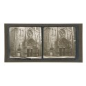Placa estereoscópica de cristal de gelatina de plata, vista de la iglesia de Riom, Francia