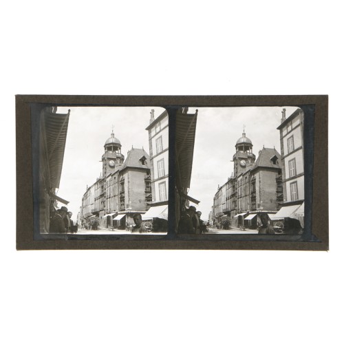 Placa estereoscópica de cristal, vista urbana de Riom (Francia)