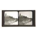 Placa estereoscópica de cristal: Vista del Castillo de Tournoël, Puy-de-Dôme