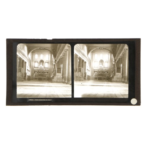 Placa estereoscópica de cristal, interior de la Basílica de San Lorenzo Extramuros, Roma