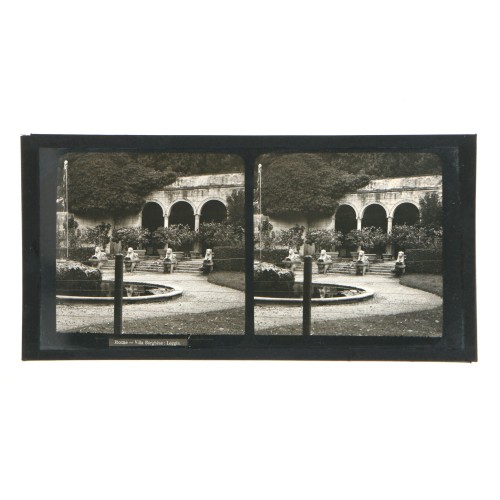 Placa estereoscópica de cristal: Jardines de la Villa Borghese, Roma, Italia