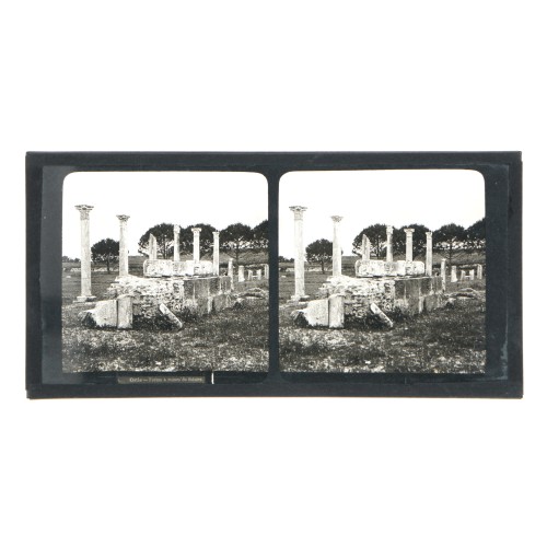 Placa estereoscópica en cristal de las ruinas del Foro de Ostia Antica, Italia