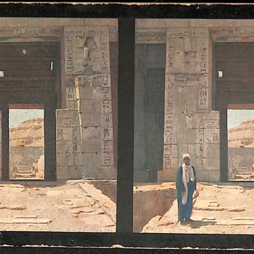 Tarjeta estereoscópica Chromoplast-Bild de Medinet Habu (Tebas)