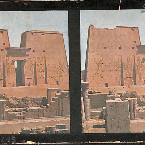 Tarjeta estereoscópica Chromoplast-Bild de Edfu, Templo de Horus (Egipto)