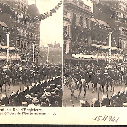 Vista estereoscópica de la coronación del Rey Eduardo VII de Inglaterra, desfile de oficiales del ejército indio.