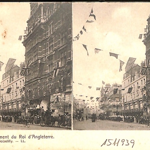 Tarjeta estereoscópica de la coronación del Rey Eduardo VII de Inglaterra en Piccadilly, por Léon & Lévy.