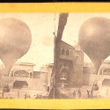 Tarjeta estereoscópica de una ascensión en globo aerostático, c. 1870