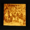 Placa de cristal para linterna mágica, escena costumbrista en tono sepia
