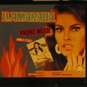 Placa de cristal para proyección, anuncio de la película "Llamarada" con Raquel Welch