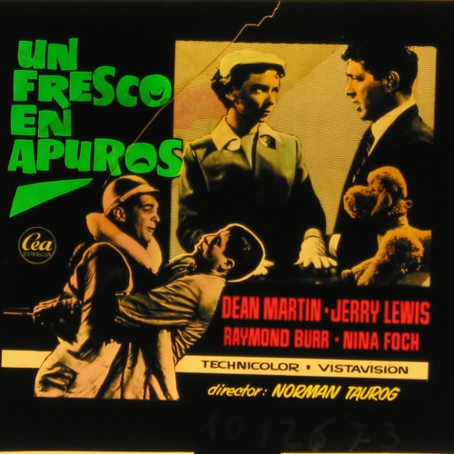 Placa de cristal para proyección, anuncio película 'Un fresco en apuros' (1955)